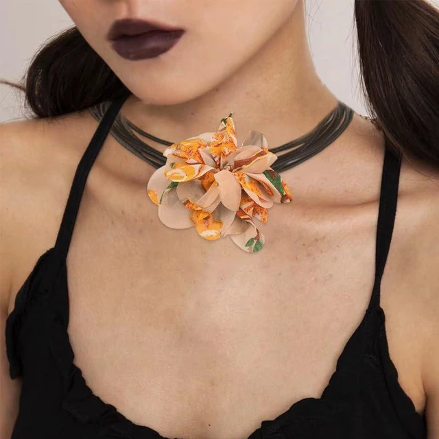 Alt view image 3 of 7 - Flower Floral Choker Necklaces for Women Big Flower Collar Necklace for Women Female Artificial Neck Tie Choker for Women Female Floral Flower Necklaces Large Flower Choker Necklace for Female