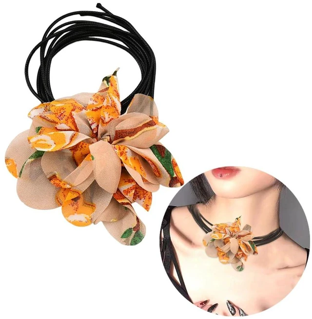 Alt view image 7 of 7 - Flower Floral Choker Necklaces for Women Big Flower Collar Necklace for Women Female Artificial Neck Tie Choker for Women Female Floral Flower Necklaces Large Flower Choker Necklace for Female