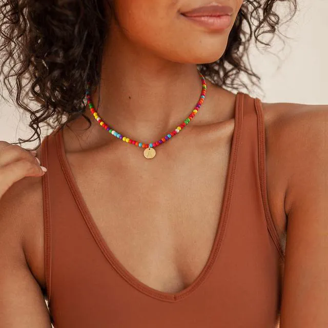Alt view image 3 of 6 - Honsny Colorful Beaded Initial Necklaces for Women Gifts Cute Beaded Necklaces for Women Choker Charm Boho Initial Necklace for Teen Jewelry Gifts