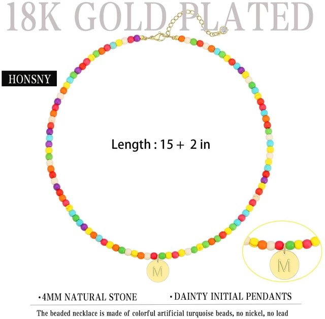 Alt view image 6 of 6 - Honsny Colorful Beaded Initial Necklaces for Women Gifts Cute Beaded Necklaces for Women Choker Charm Boho Initial Necklace for Teen Jewelry Gifts