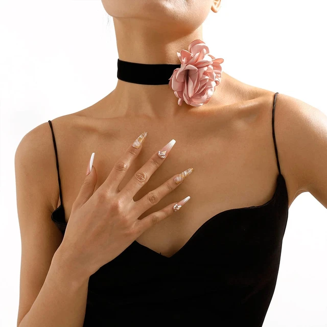 Alt view image 3 of 7 - choice of all Flower Choker Necklace for Women Pink Rose Necklaces Vintage Elegant Flower Necklace Summer Spring Floral Jewelry Accessories for Party Prom