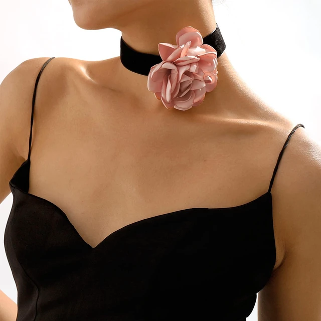 Alt view image 2 of 7 - choice of all Flower Choker Necklace for Women Pink Rose Necklaces Vintage Elegant Flower Necklace Summer Spring Floral Jewelry Accessories for Party Prom