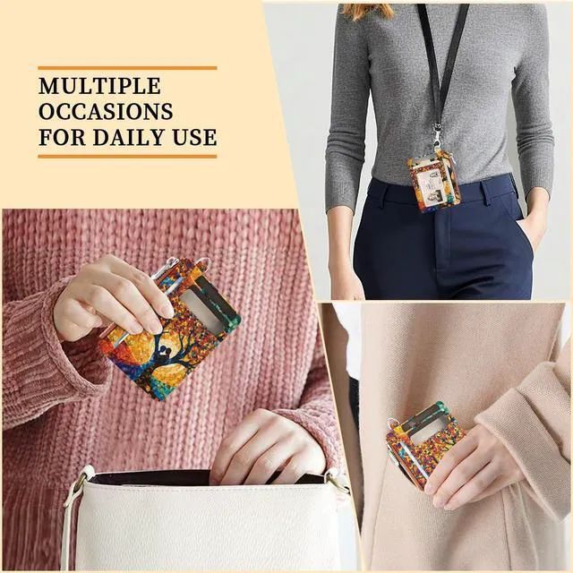 Alt view image 2 of 6 - Slim Wallet Women Credit Card Holder Tree of Life RFID Small | Zipper Pocket Wallet, Thin Coin Purse, PU Leather, Minimalist Travel Card Case, 6 Card Slots, ID Window, Ladies Wallet Gifts