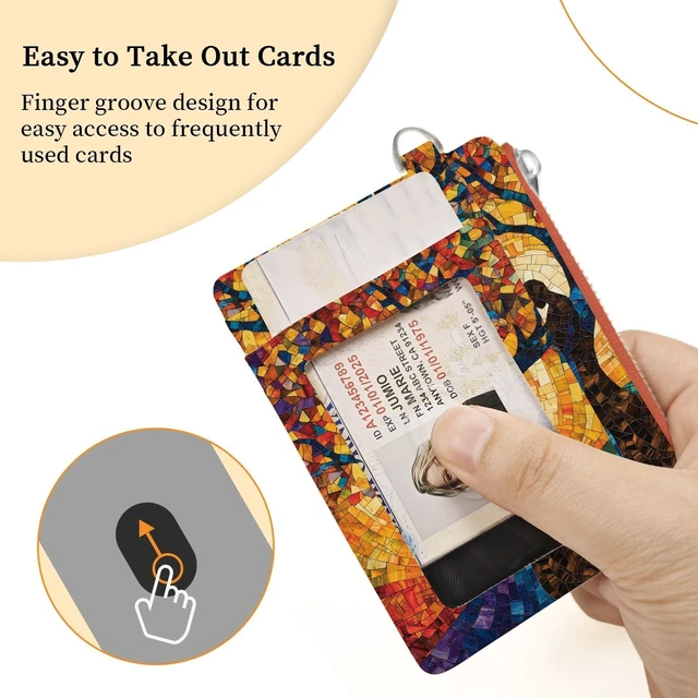 Alt view image 5 of 6 - Slim Wallet Women Credit Card Holder Tree of Life RFID Small | Zipper Pocket Wallet, Thin Coin Purse, PU Leather, Minimalist Travel Card Case, 6 Card Slots, ID Window, Ladies Wallet Gifts