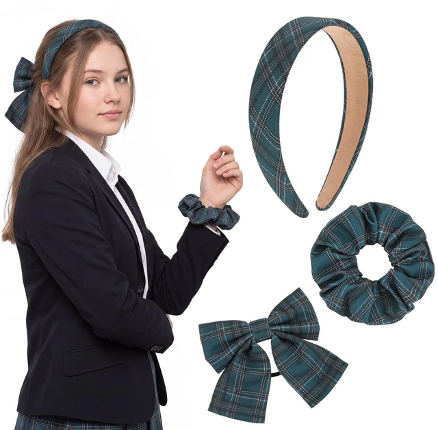 Main image of School Uniform Plaid Hair Headband Bow Hair Tie Accessories for Girls | Back to School Uniform Hair Accessories for Girls Teens, Uniform Plaid Headband Hair Bows Scrunchies