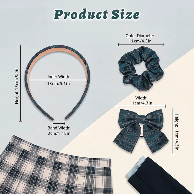 Alt view image 3 of 7 - School Uniform Plaid Hair Headband Bow Hair Tie Accessories for Girls | Back to School Uniform Hair Accessories for Girls Teens, Uniform Plaid Headband Hair Bows Scrunchies