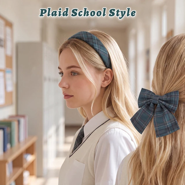 Alt view image 6 of 7 - School Uniform Plaid Hair Headband Bow Hair Tie Accessories for Girls | Back to School Uniform Hair Accessories for Girls Teens, Uniform Plaid Headband Hair Bows Scrunchies
