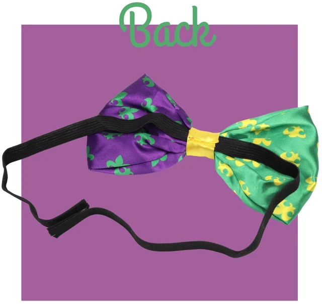 Alt view image 2 of 7 - Mardi Gras Bow Tie, Purple, Green, and Gold Tone with Elastic Bowtie, Party Accessories, One Size (Fleur De Lis)