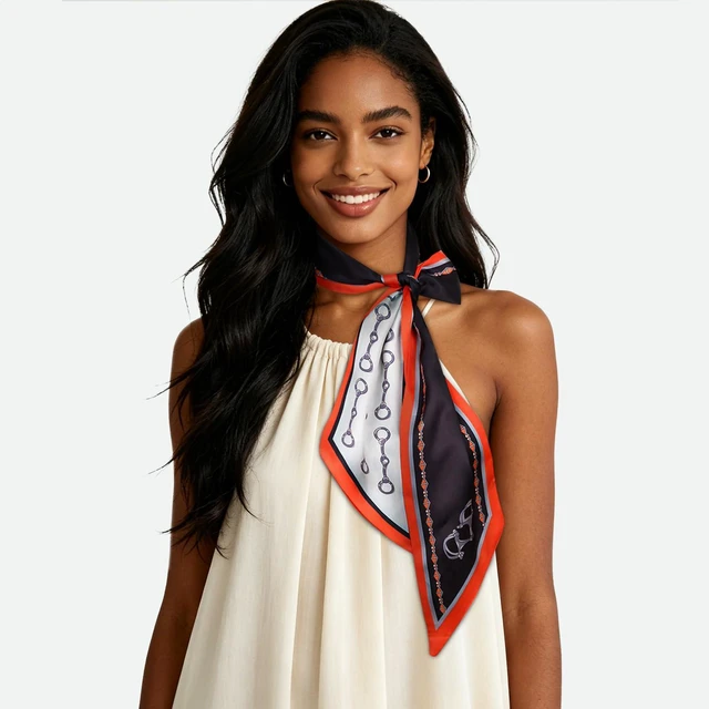 Alt view image 3 of 6 - Relang Satin Scarf Mulberry Silk Printed Head Wrap Hair Band 7"" x 59""