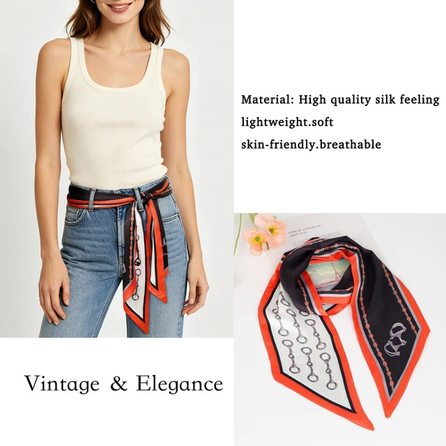 Alt view image 5 of 6 - Relang Satin Scarf Mulberry Silk Printed Head Wrap Hair Band 7"" x 59""