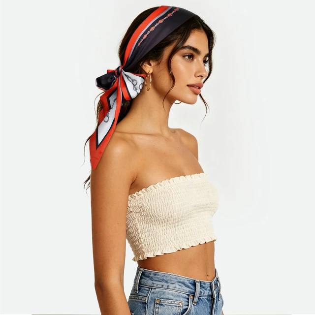 Alt view image 2 of 6 - Relang Satin Scarf Mulberry Silk Printed Head Wrap Hair Band 7"" x 59""