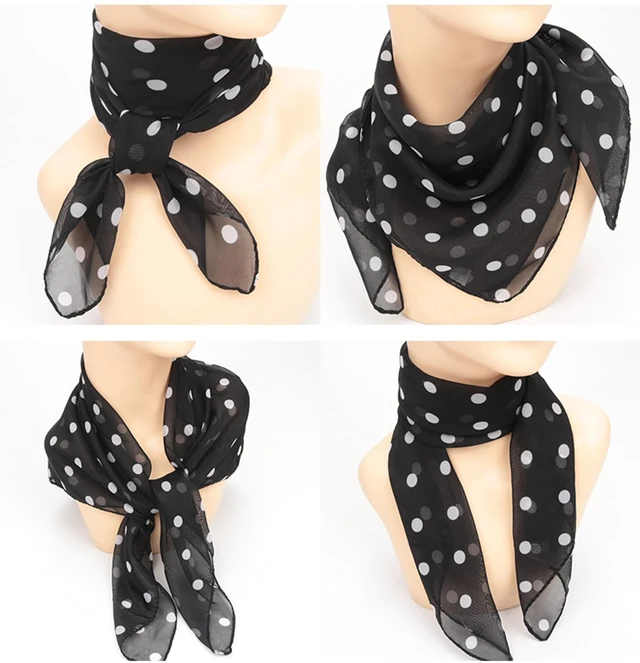Alt view image 2 of 6 - Polka-Dot Chiffon-Sheer-Square Neck-Head-Scarf Women Halloween-Costume