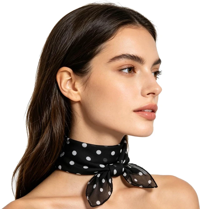 Alt view image 2 of 7 - IZUS Lady 50s Polka-Dots Sheer-Chiffon Small-Square-Scarf Women Neck-Head-Scarves Hair-Tie-Bandana Girl Hip-Hop-Kerchief 25in