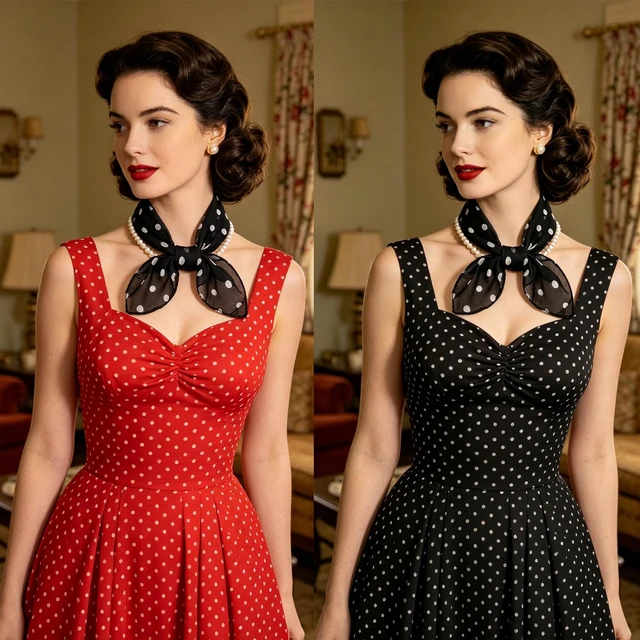 Alt view image 3 of 7 - IZUS Lady 50s Polka-Dots Sheer-Chiffon Small-Square-Scarf Women Neck-Head-Scarves Hair-Tie-Bandana Girl Hip-Hop-Kerchief 25in