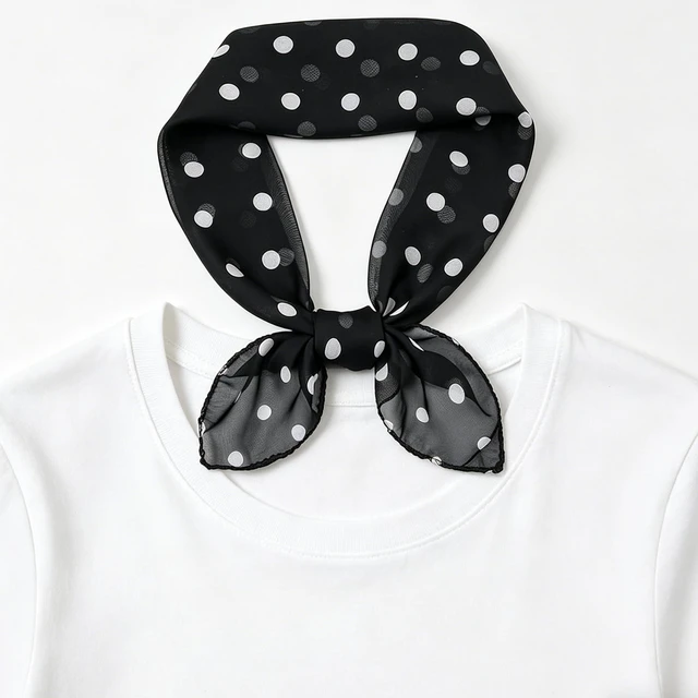 Alt view image 5 of 7 - IZUS Lady 50s Polka-Dots Sheer-Chiffon Small-Square-Scarf Women Neck-Head-Scarves Hair-Tie-Bandana Girl Hip-Hop-Kerchief 25in