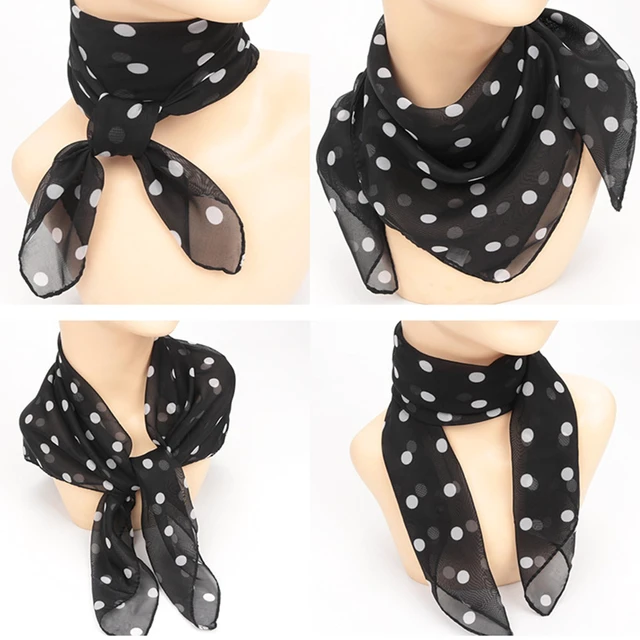 Alt view image 6 of 7 - IZUS Lady 50s Polka-Dots Sheer-Chiffon Small-Square-Scarf Women Neck-Head-Scarves Hair-Tie-Bandana Girl Hip-Hop-Kerchief 25in