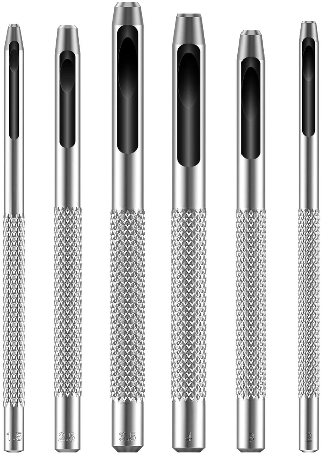Main image of Hollow Leather Hole Punch Set, 6 pcs, Steel, Leather Hole Punch Tool, Leather Punch Tool, Hole Punch for Leather Punch Set, Hollow Punch Set, Gasket Hole Punch Set, Hollow Hole Punch Set