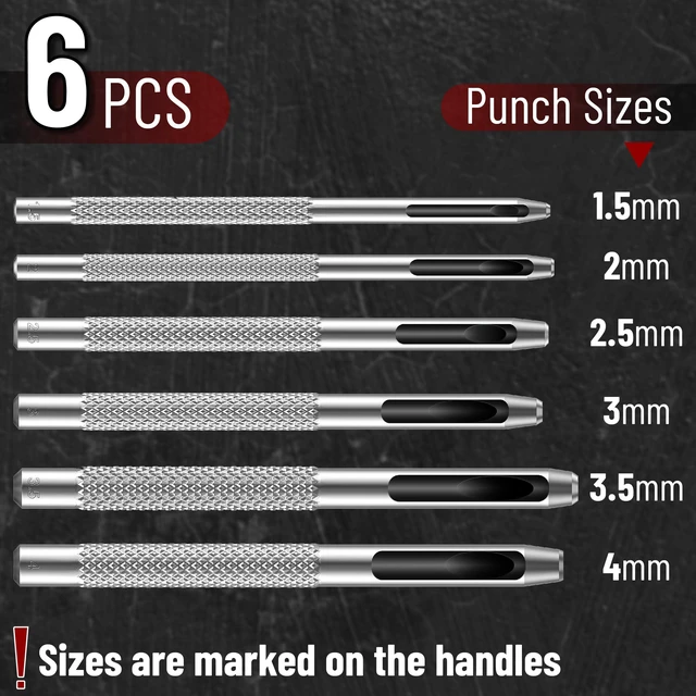 Alt view image 2 of 7 - Hollow Leather Hole Punch Set, 6 pcs, Steel, Leather Hole Punch Tool, Leather Punch Tool, Hole Punch for Leather Punch Set, Hollow Punch Set, Gasket Hole Punch Set, Hollow Hole Punch Set