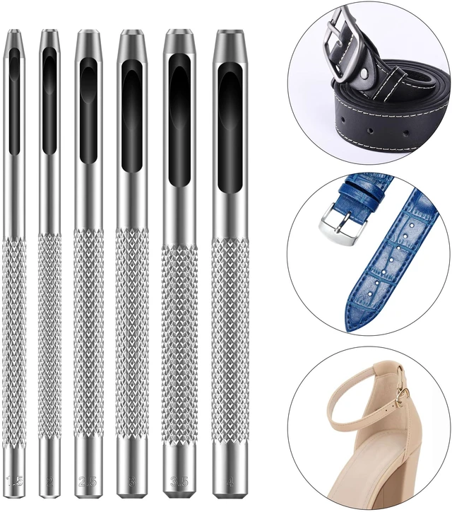 Alt view image 5 of 7 - Hollow Leather Hole Punch Set, 6 pcs, Steel, Leather Hole Punch Tool, Leather Punch Tool, Hole Punch for Leather Punch Set, Hollow Punch Set, Gasket Hole Punch Set, Hollow Hole Punch Set