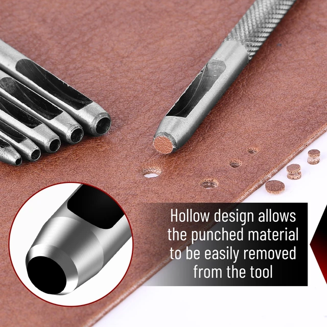 Alt view image 6 of 7 - Hollow Leather Hole Punch Set, 6 pcs, Steel, Leather Hole Punch Tool, Leather Punch Tool, Hole Punch for Leather Punch Set, Hollow Punch Set, Gasket Hole Punch Set, Hollow Hole Punch Set