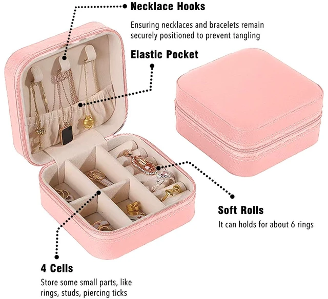 Alt view image 3 of 6 - Jemjosh Small Travel Jewelry Box, Portable Mini Jewelry Leather Box Jewelry Ring Organizer Case Storage Holder Gift Boxes for Girls Women, Pink