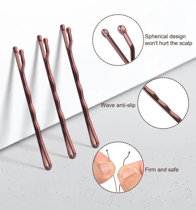 Alt view image 3 of 7 - 300 Pcs Bobby Pins Brown for Women and Girls, Reusable Invisible Wave Non Slip Brown Hair Pins, 2Inches Bulk With Storage Box