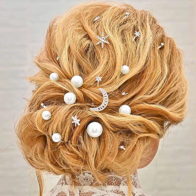 Alt view image 3 of 7 - BARTOSI Star Hair Clips Silver Pearl Bridal Hair Pins Rhinstone Moon Decorative Bobby Pins Hair Accessories for Women and Girls (Pack of 20)