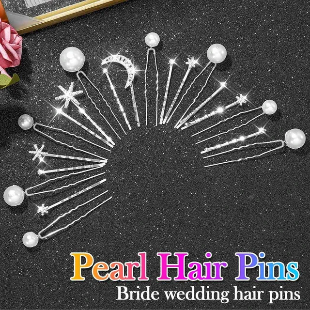 Alt view image 2 of 7 - BARTOSI Star Hair Clips Silver Pearl Bridal Hair Pins Rhinstone Moon Decorative Bobby Pins Hair Accessories for Women and Girls (Pack of 20)