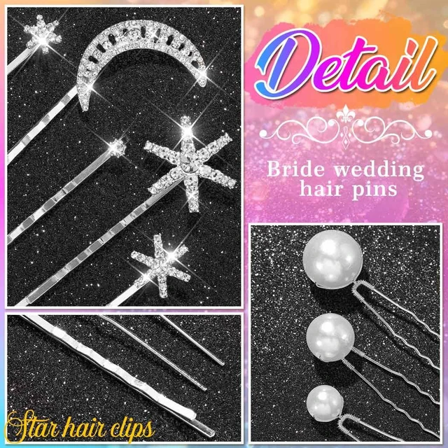 Alt view image 4 of 7 - BARTOSI Star Hair Clips Silver Pearl Bridal Hair Pins Rhinstone Moon Decorative Bobby Pins Hair Accessories for Women and Girls (Pack of 20)