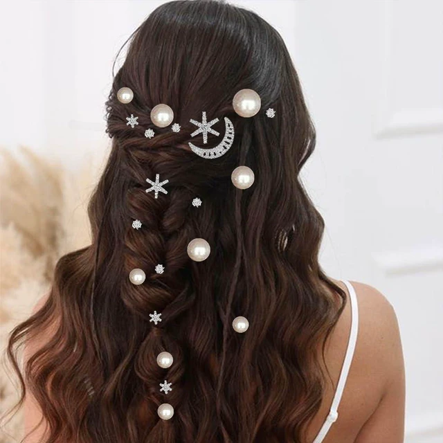 Alt view image 7 of 7 - BARTOSI Star Hair Clips Silver Pearl Bridal Hair Pins Rhinstone Moon Decorative Bobby Pins Hair Accessories for Women and Girls (Pack of 20)