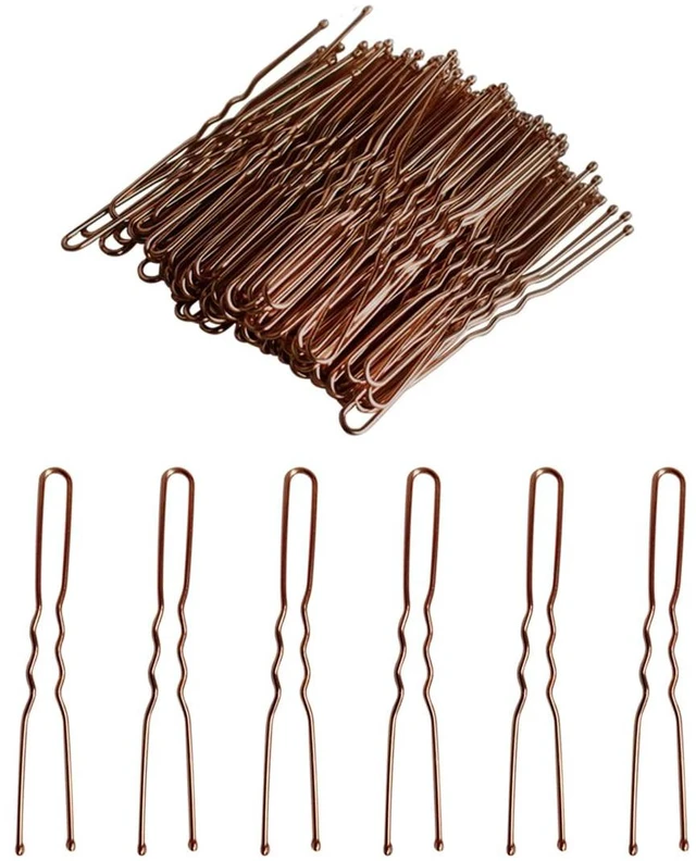 Main image of 100 PCS Invisible Wave Hairgrip U Shaped Hair Pins Kit Large Heavy Duty Crinkled Hair Pins for Women and Ballet Bun with Box (2.4 in, Brown)