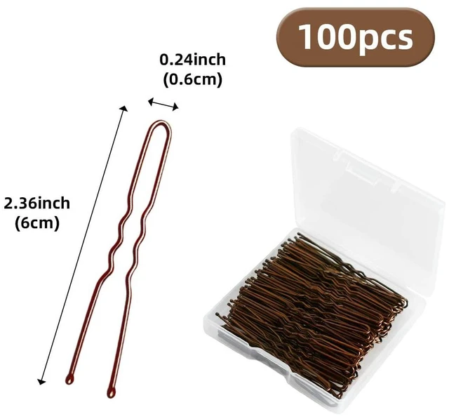 Alt view image 2 of 7 - 100 PCS Invisible Wave Hairgrip U Shaped Hair Pins Kit Large Heavy Duty Crinkled Hair Pins for Women and Ballet Bun with Box (2.4 in, Brown)