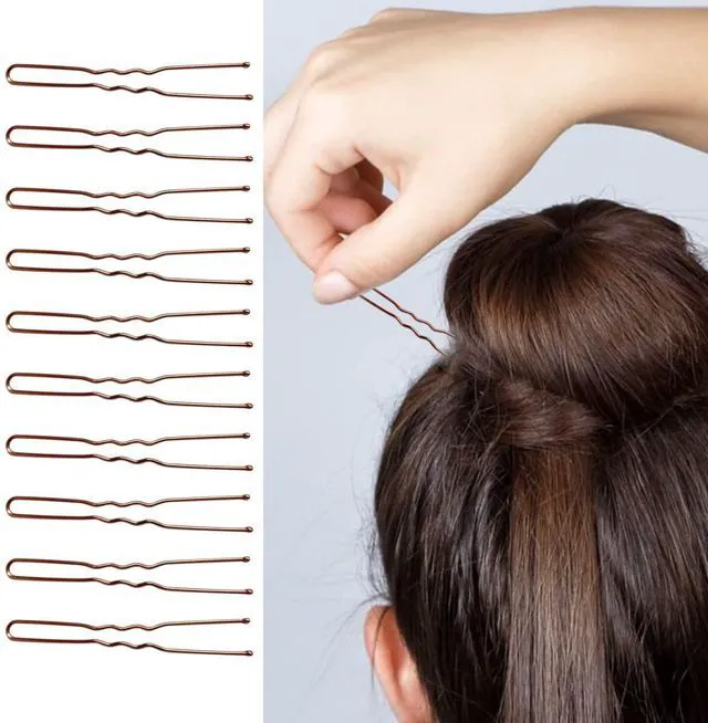 Alt view image 6 of 7 - 100 PCS Invisible Wave Hairgrip U Shaped Hair Pins Kit Large Heavy Duty Crinkled Hair Pins for Women and Ballet Bun with Box (2.4 in, Brown)