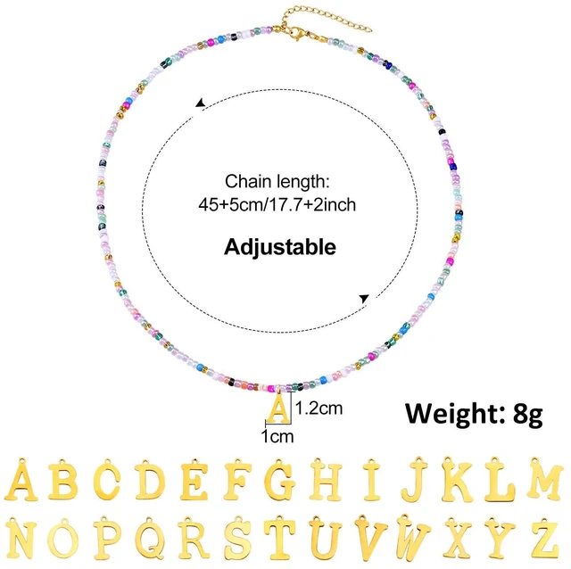Alt view image 6 of 6 - LOVE Cute Handmade Colorful Initial Necklace - Trendy Beaded Choker Necklace for Women Teens, Gold Letter Choker Necklace for Women Jewelry Gifts Best Friend (Sweet Color, J)