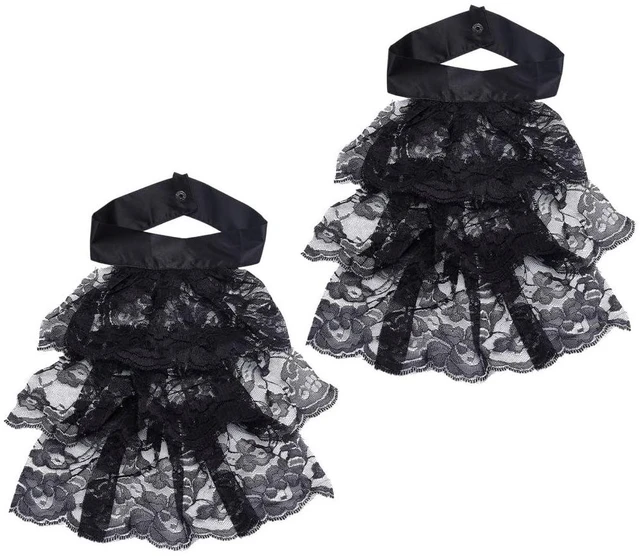 Main image of 2Pcs Black Jabot Collar Lace Jabot Necktie Ruffled Detachable Collar White Colonial Collar Costume Accessory for Women Men Outfits Cosplay Fancy Dress