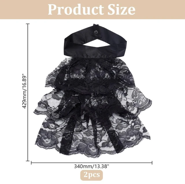 Alt view image 2 of 5 - 2Pcs Black Jabot Collar Lace Jabot Necktie Ruffled Detachable Collar White Colonial Collar Costume Accessory for Women Men Outfits Cosplay Fancy Dress