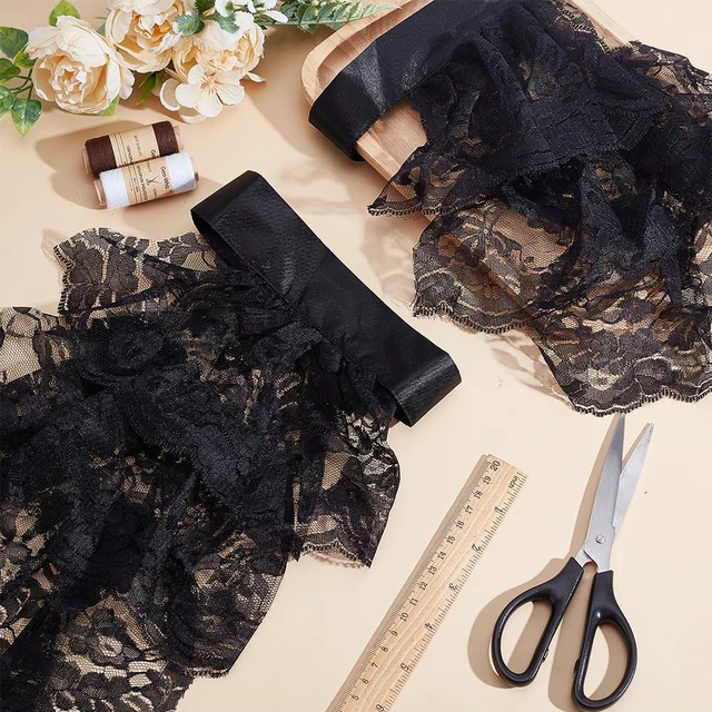 Alt view image 3 of 5 - 2Pcs Black Jabot Collar Lace Jabot Necktie Ruffled Detachable Collar White Colonial Collar Costume Accessory for Women Men Outfits Cosplay Fancy Dress