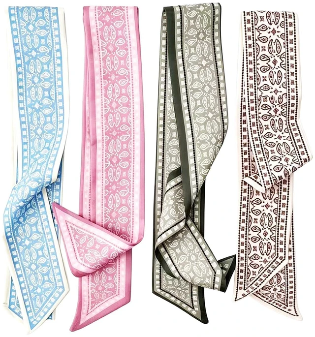 Main image of 4 Pcs Women's Fashion Scarf, Multifunctional Neck Scarves, Headbands | Bow hair tie, collar decoration, for neck wrist and bag, four colors, Made of Polyester Material, machine washable