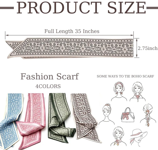 Alt view image 2 of 5 - 4 Pcs Women's Fashion Scarf, Multifunctional Neck Scarves, Headbands | Bow hair tie, collar decoration, for neck wrist and bag, four colors, Made of Polyester Material, machine washable