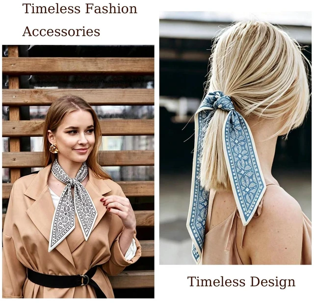 Alt view image 4 of 5 - 4 Pcs Women's Fashion Scarf, Multifunctional Neck Scarves, Headbands | Bow hair tie, collar decoration, for neck wrist and bag, four colors, Made of Polyester Material, machine washable
