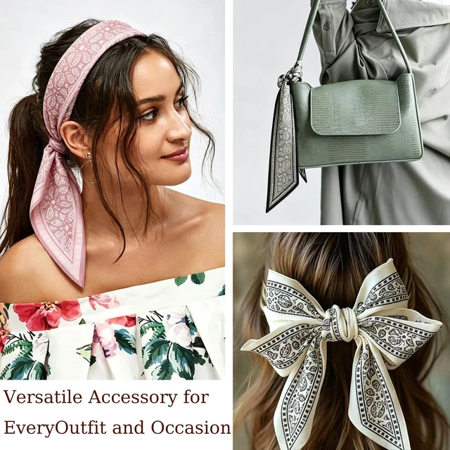 Alt view image 5 of 5 - 4 Pcs Women's Fashion Scarf, Multifunctional Neck Scarves, Headbands | Bow hair tie, collar decoration, for neck wrist and bag, four colors, Made of Polyester Material, machine washable