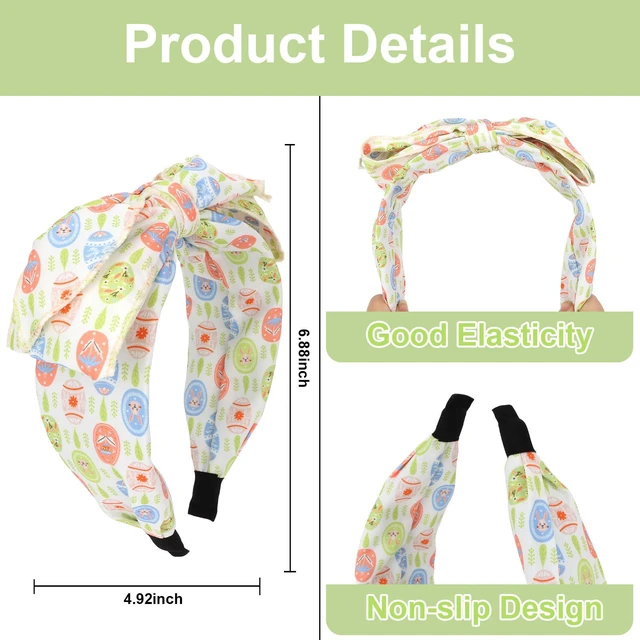 Alt view image 2 of 7 - Bow Headband for Women Girls, Bunny Egg Print Knotted Headband, Soft Fabric Non-Slip Festive Spring Hair Accessory for Women Easter Party Daily Wear