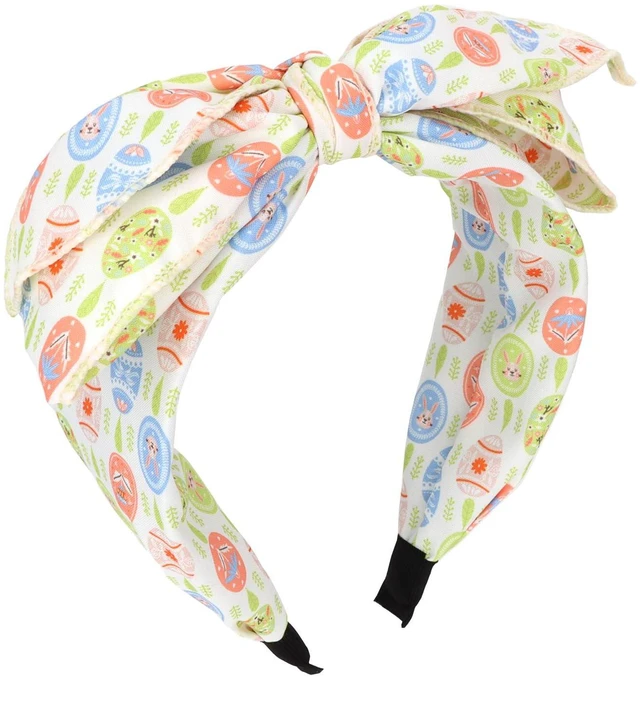Main image of Bow Headband for Women Girls, Bunny Egg Print Knotted Headband, Soft Fabric Non-Slip Festive Spring Hair Accessory for Women Easter Party Daily Wear