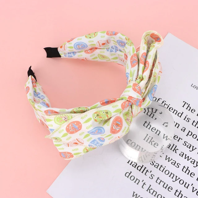 Alt view image 7 of 7 - Bow Headband for Women Girls, Bunny Egg Print Knotted Headband, Soft Fabric Non-Slip Festive Spring Hair Accessory for Women Easter Party Daily Wear