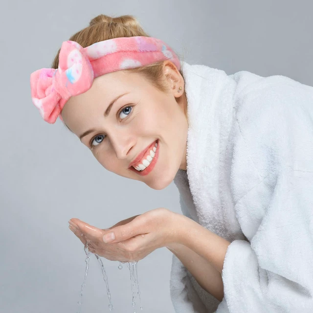 Alt view image 6 of 7 - 3 Pcs Bowtie Headbands for Washing Face Makeup, Bright Patterns | Soft Microfiber Terry Cloth, Elastic Spa Hair Band, Skincare Keeps Strands off During Routines, Comfortable Stretch