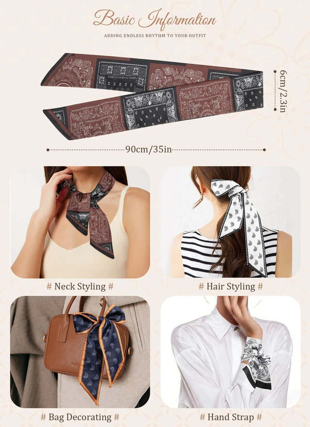 Alt view image 2 of 7 - 4PCS Satin Head Scarf for Women, Neck Hair Purse Handbag Accessory Fashion Versatile Thin Long Strip Scarf