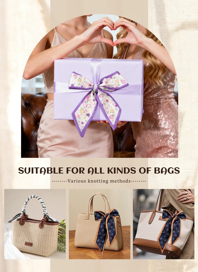Alt view image 6 of 7 - 4PCS Satin Head Scarf for Women, Neck Hair Purse Handbag Accessory Fashion Versatile Thin Long Strip Scarf