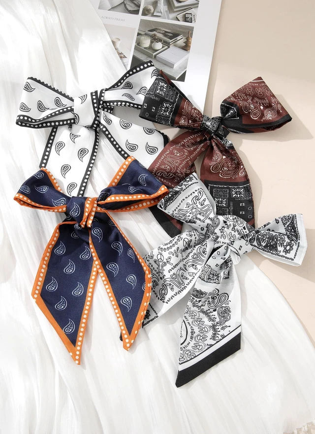Alt view image 7 of 7 - 4PCS Satin Head Scarf for Women, Neck Hair Purse Handbag Accessory Fashion Versatile Thin Long Strip Scarf