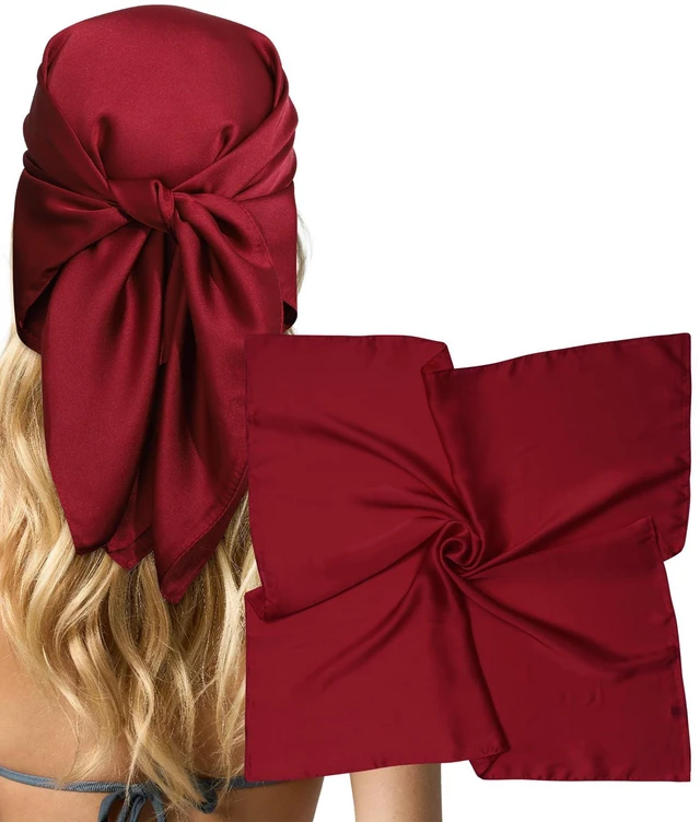 Main image of 27.5 Inches Silk Head Scarf for Women Satin Hair Bandana Square Wrap | Square Western Headscarf Bandanas Boho, Securely Styling a Neck Hair Wrap for Sleeping Braids