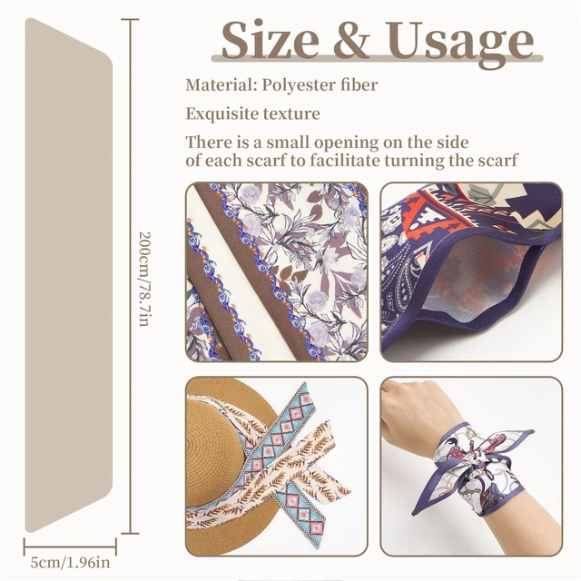 Alt view image 2 of 6 - QIUTIMIY Patterned Neck Scarf Solid Color Satin Scarf Skinny Neckerchief for Women Purse Wrap Handle Satin Belt